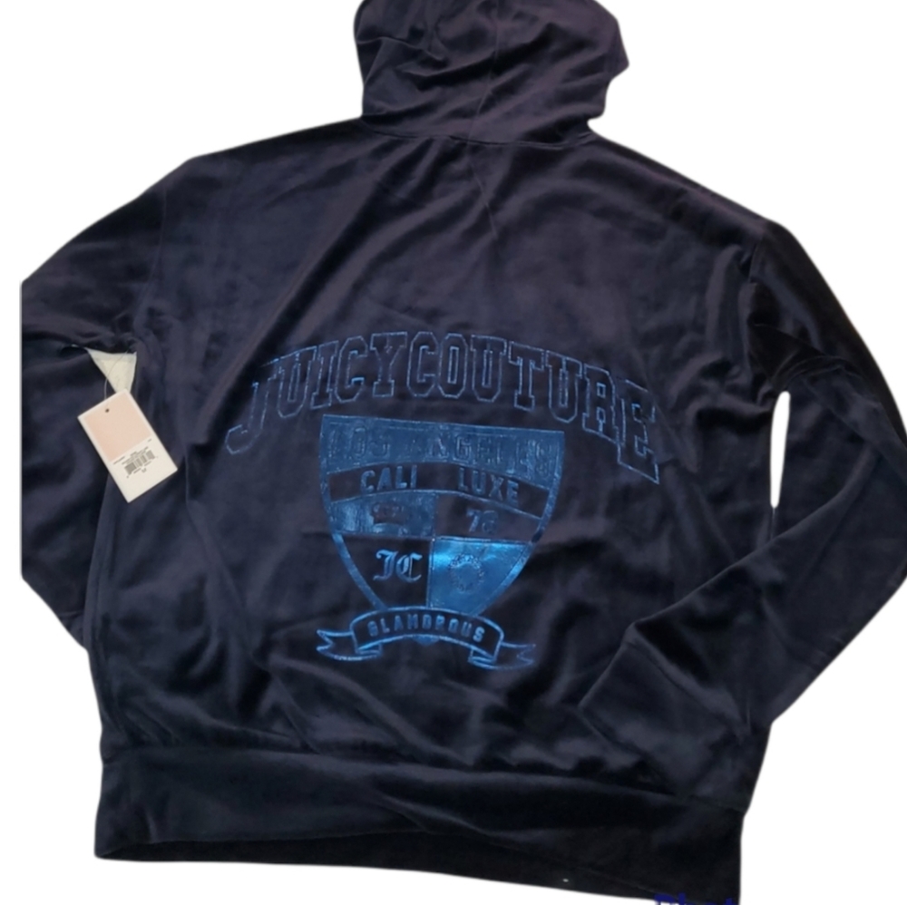 NWT Juicy Couture Black Label Collegiate Hooded Pullover in Regal Size M